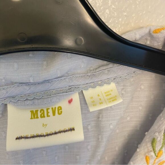 Anthropologie Maeve blue orange Floral embroidery Christie Buttondown blouse 2 - Picture 6 of 12